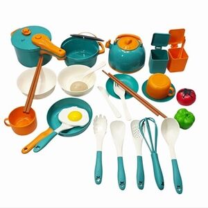 MINI Kids Kitchen Playset Cooking Pots Pans Utensils Pretend Play Food Toy
